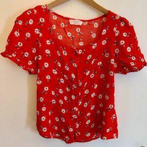 Women's Red Floral Elodie Blouse Shirt Button Down Size M